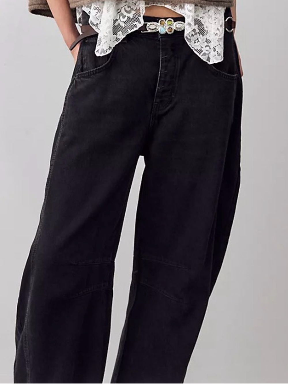 Free People Black Good Luck Barrel Jean